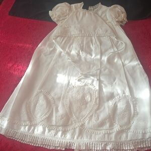 White Cotton Baby Christening Gown with Embroidered Hem